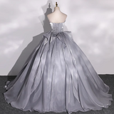 Ndyad A-line V-neck Tulle Long Prom Dress, Grey Long Formal Dress HZ1024