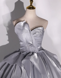 Ndyad A-line V-neck Tulle Long Prom Dress, Grey Long Formal Dress HZ1024