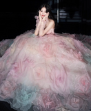 Ndyad A-line Strapless Tulle long prom dress, pink sweet formal dress HZ1024