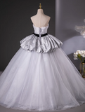 Ndyad Gray A-Line Sweetheart neck Long Satin Tulle Prom Dress, Silver Gray Formal Dress HZ1024