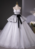 Ndyad Gray A-Line Sweetheart neck Long Satin Tulle Prom Dress, Silver Gray Formal Dress HZ1024