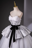 Ndyad Gray A-Line Sweetheart neck Long Satin Tulle Prom Dress, Silver Gray Formal Dress HZ1024