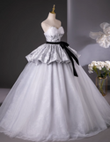 Ndyad Gray A-Line Sweetheart neck Long Satin Tulle Prom Dress, Silver Gray Formal Dress HZ1024