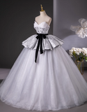 Ndyad Gray A-Line Sweetheart neck Long Satin Tulle Prom Dress, Silver Gray Formal Dress HZ1024