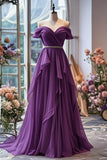 Evafashion A-line Off-shoulder Chiffon Long Prom Dress Formal Evening Gown HZ1024