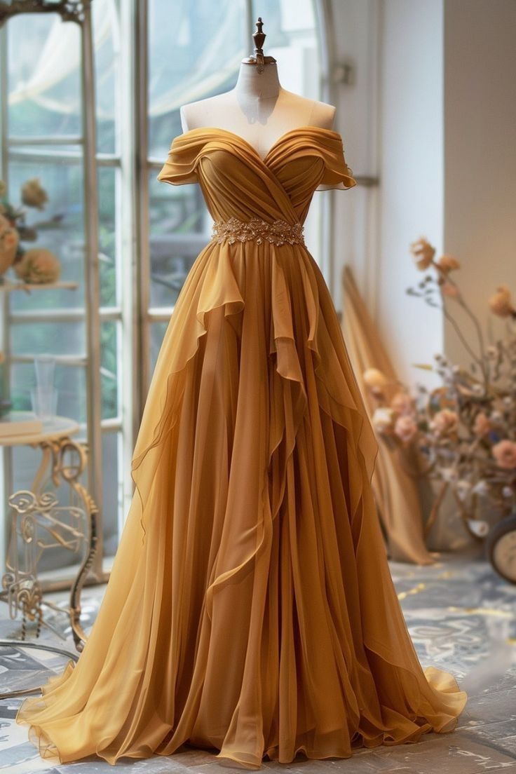 Evafashion A-line Off-shoulder Chiffon Long Prom Dress Formal Evening Gown HZ1024