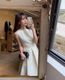 Evafashion style dress light mature style umbrella skirt French style high waist white dress for women HZ1024