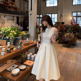 Evafashion style dress light mature style umbrella skirt French style high waist white dress for women HZ1024