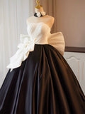 Ndyad and Black A-Line Strapless Satin Long Prom Dress, A-Line Formal Evening Party Dress HZ1024