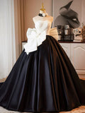 Ndyad and Black A-Line Strapless Satin Long Prom Dress, A-Line Formal Evening Party Dress HZ1024