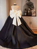 Ndyad and Black A-Line Strapless Satin Long Prom Dress, A-Line Formal Evening Party Dress HZ1024