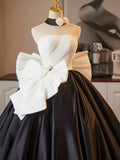 Ndyad and Black A-Line Strapless Satin Long Prom Dress, A-Line Formal Evening Party Dress HZ1024