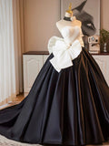 Ndyad and Black A-Line Strapless Satin Long Prom Dress, A-Line Formal Evening Party Dress HZ1024