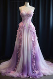 Ndyad Purple A-line Spaghetti Strap Chiffon Long Prom Dress, Vintage Formal Dress HZ1024