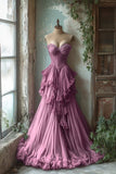 Ndyad A-line Sweetheart Neck Tulle Beaded Long Prom Dress, Vintage Formal Dress HZ1024