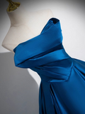 Ndyad A-line Strapless Satin Long Prom Dress, Blue Formal Dress HZ1024
