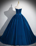 Ndyad A-line Strapless Satin Long Prom Dress, Blue Formal Dress HZ1024