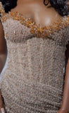 Ndyad Strapless Shiny Beaded Sequin Long Prom Dresses Formal Evening Dresses With Slit HZ1024