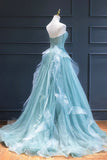 Ndyad Sweetheart neck Lace Tulle Long Formal Dress, Green Evening Dress HZ1024