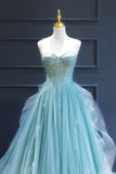 Ndyad Sweetheart neck Lace Tulle Long Formal Dress, Green Evening Dress HZ1024