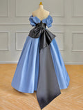 Ndyad Off Shoulder Satin Blue Long Prom Dress, Blue Long Formal Dress HZ1024