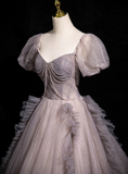 Ndyad A-line V-neck Tulle Sequin Long Prom Dress, Purple Formal Dress HZ1024
