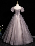Ndyad A-line V-neck Tulle Sequin Long Prom Dress, Purple Formal Dress HZ1024