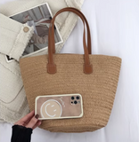 Evafashion large capacity straw shoulder bag HZ1024