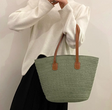 Evafashion large capacity straw shoulder bag HZ1024