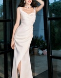 Ndyad irregular suspender dress satin birthday party dress prom dress HZ1024