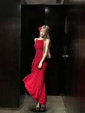 Ndyad Burgundy A-line suspender dress HZ1024