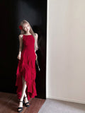 Ndyad Burgundy A-line suspender dress HZ1024
