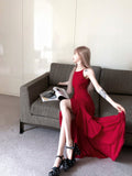 Ndyad Burgundy A-line suspender dress HZ1024