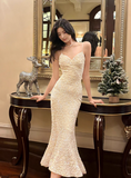 Ndyad Champagne Embroidered Sequin Suspender Dress Mermaid Party Dress HZ1024