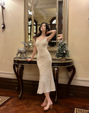 Ndyad Champagne Embroidered Sequin Suspender Dress Mermaid Party Dress HZ1024