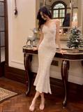 Ndyad Champagne Embroidered Sequin Suspender Dress Mermaid Party Dress HZ1024