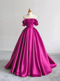 Ndyad Off Shoulder Satin Dark Blue Long Prom Dress, Dark Blue Long Formal Dress HZ1024