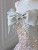 Ndyad Spaghetti Strap Tulle Sequins Long Prom Dress, Sweet 16 Dress HZ1024