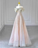 Ndyad Spaghetti Strap Tulle Sequins Long Prom Dress, Sweet 16 Dress HZ1024