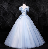 Evafashion 0ff-the-shoulder Tulle Embroidery Long Prom Dress, Elegant Long Formal Dress HZ1024