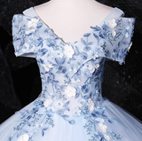 Evafashion 0ff-the-shoulder Tulle Embroidery Long Prom Dress, Elegant Long Formal Dress HZ1024