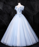 Evafashion 0ff-the-shoulder Tulle Embroidery Long Prom Dress, Elegant Long Formal Dress HZ1024
