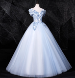 Evafashion 0ff-the-shoulder Tulle Embroidery Long Prom Dress, Elegant Long Formal Dress HZ1024