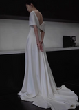 Ndyad A-Line Satin White Long Prom Dress, White Long Formal Dress HZ1024