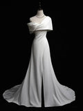 Ndyad A-Line Satin White Long Prom Dress, White Long Formal Dress HZ1024