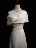 Ndyad A-Line Satin White Long Prom Dress, White Long Formal Dress HZ1024