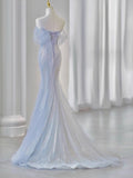 Ndyad Sweetheart Sequin Mermaid Gown-Fairytale Beaded Tulle Train Long Prom Dress for Events HZ1024