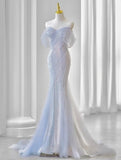 Ndyad Sweetheart Sequin Mermaid Gown-Fairytale Beaded Tulle Train Long Prom Dress for Events HZ1024
