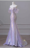 Ndyad Sweetheart Sequin Mermaid Gown-Fairytale Beaded Tulle Train Long Prom Dress for Events HZ1024
