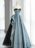 Ndyad A-line Strapless Black Tulle Long Prom Dress, Formal Prom Dress HZ1024